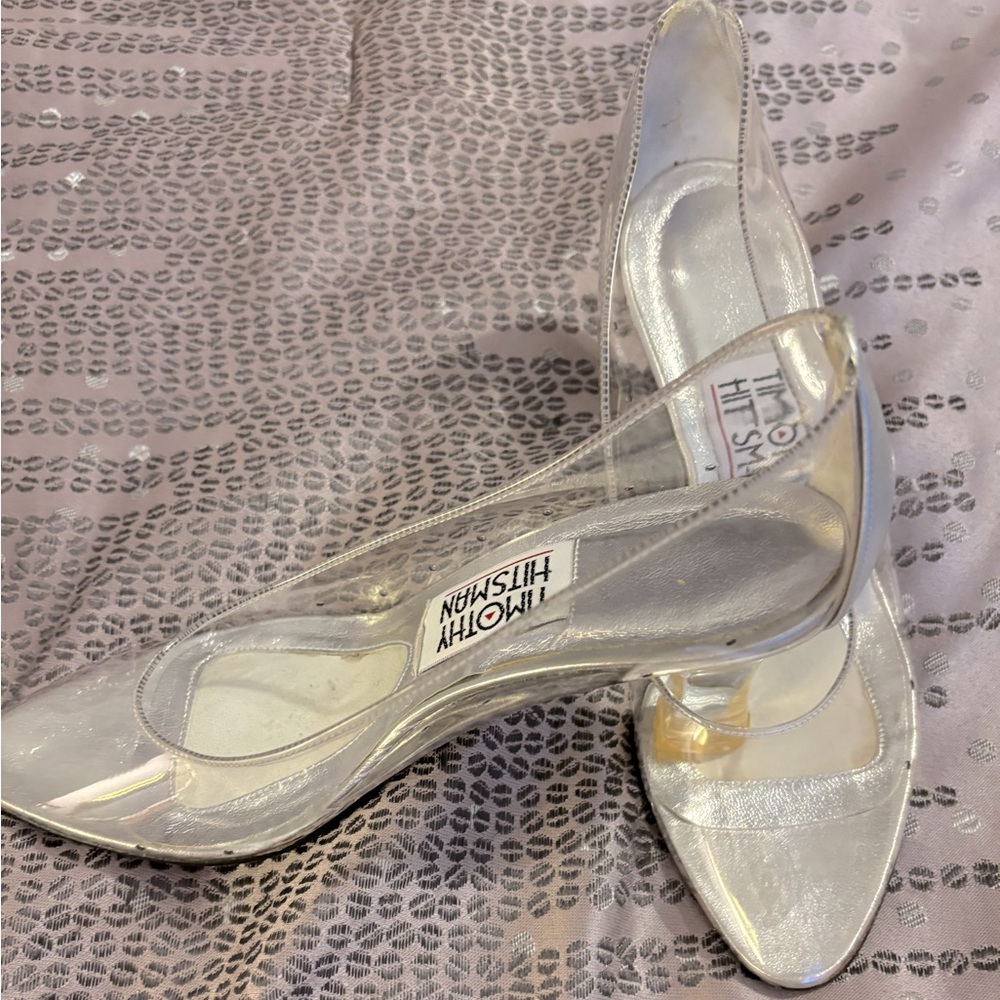 Cinderella like shoes? BRAND NEW clear shoe & heels w/silver accent